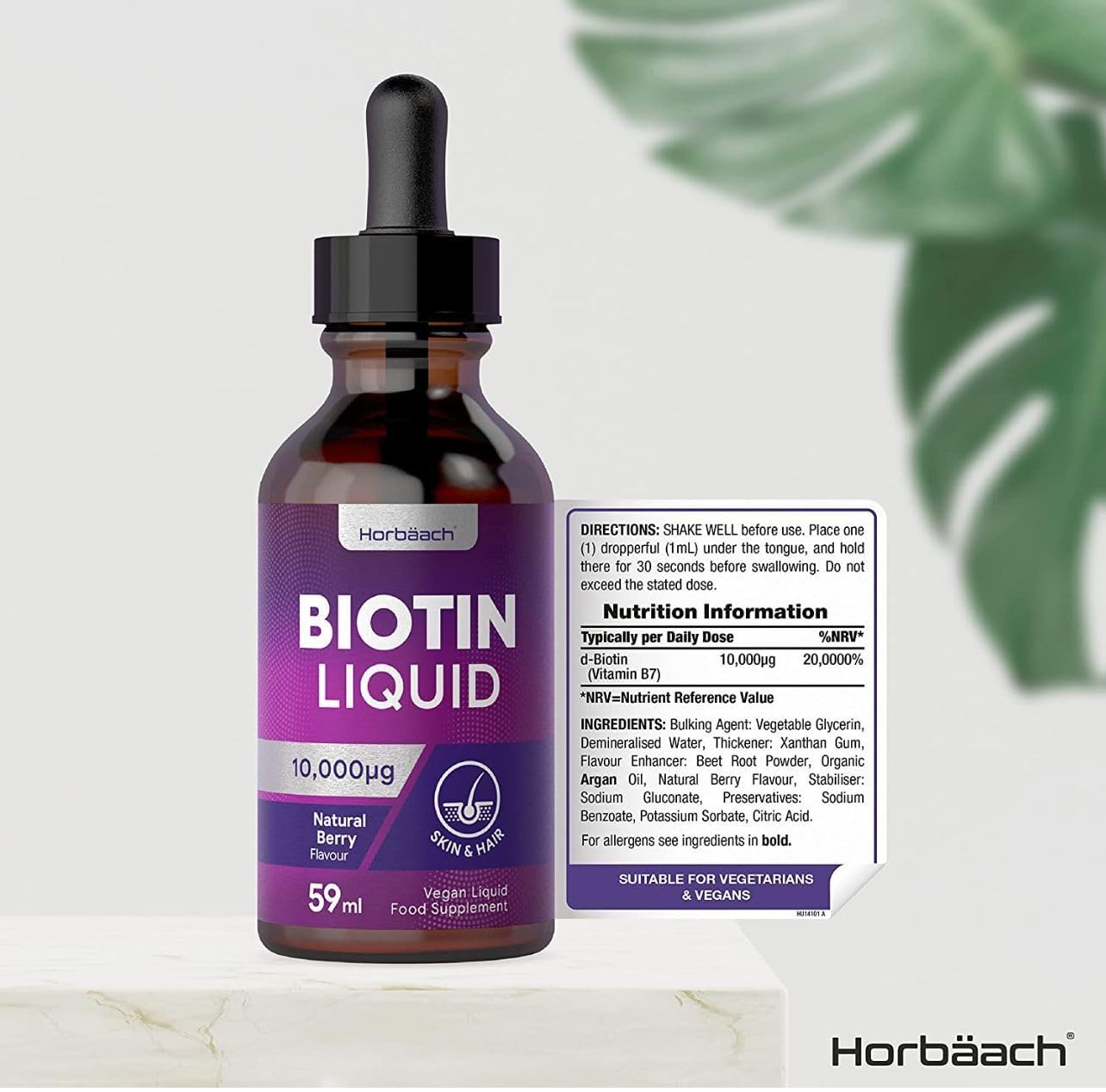 Biotin Liquid Drops for Hair & Skin Support | 10000 mcg Supplement | 59 ml Vitamin B7