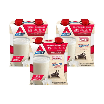 Atkins Vanilla Cream Meal Size Protein Shake, 23g Protein, Low Glycemic, 3g Carb