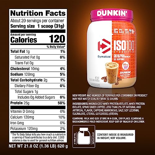 Dymatize ISO100 Hydrolyzed 100% Whey Isolate Protein Powder in Dunkin' Cappuccino