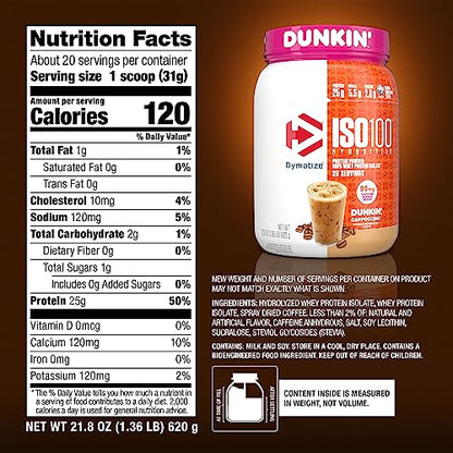 Dymatize ISO100 Hydrolyzed 100% Whey Isolate Protein Powder in Dunkin' Cappuccino