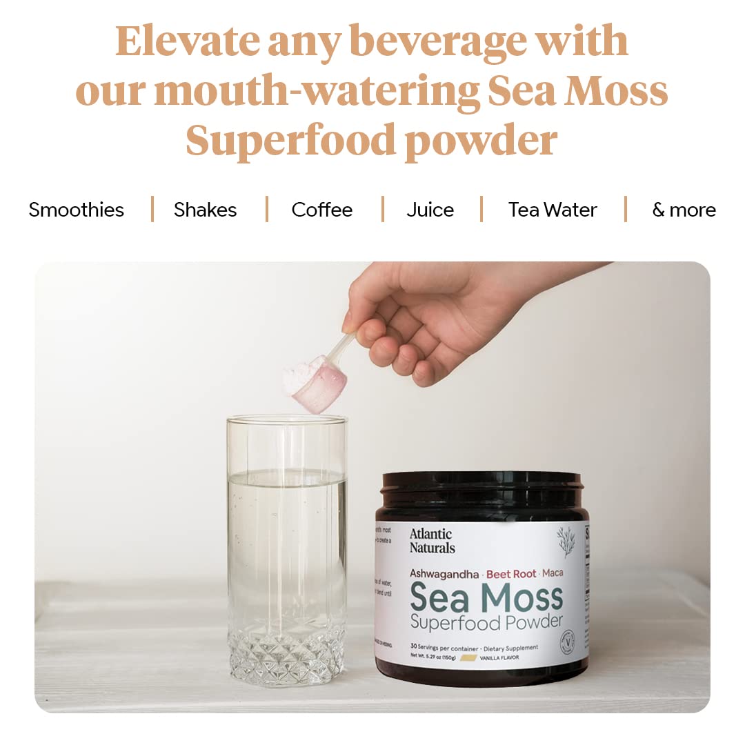 Organic Sea Moss Superfood Powder with Ashwagandha, Beet Root, and Maca