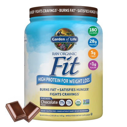 Garden of Life Raw Organic Fit Vegan Protein Powder Chocolate, 28g Plant Based Protein 