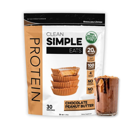 Clean Simple Eats Chocolate Peanut Butter Whey Protein Powder, Natural Sweetened 