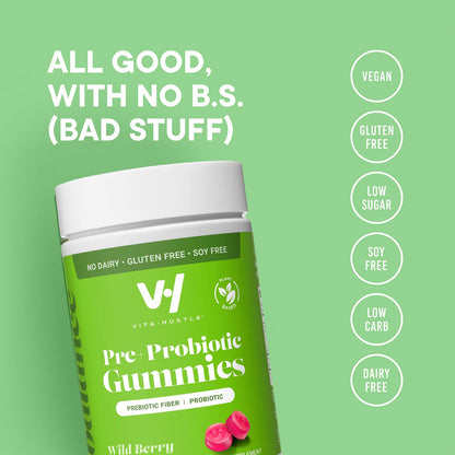 VitaHustle Probiotic Gummies + Prebiotics by Kevin Hart with Chicory Root Inulin Fiber