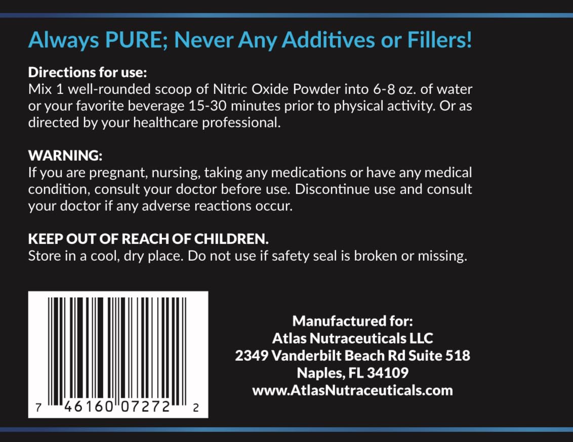 Atlas Nutraceuticals-Nitric Oxide Pump Powder-Non Stimulant Pre Workout 30 Servings