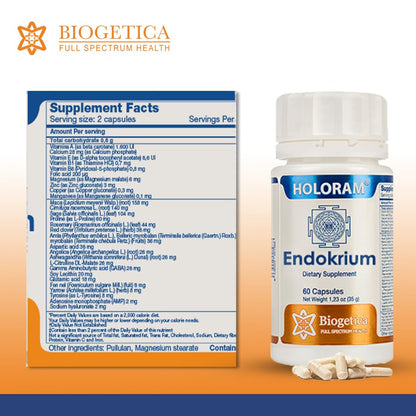 Biogetica Holoram Endokrium Supplement: 60 Capsules of 100% Vegan - Sage, Cimicifuga, Rosemary