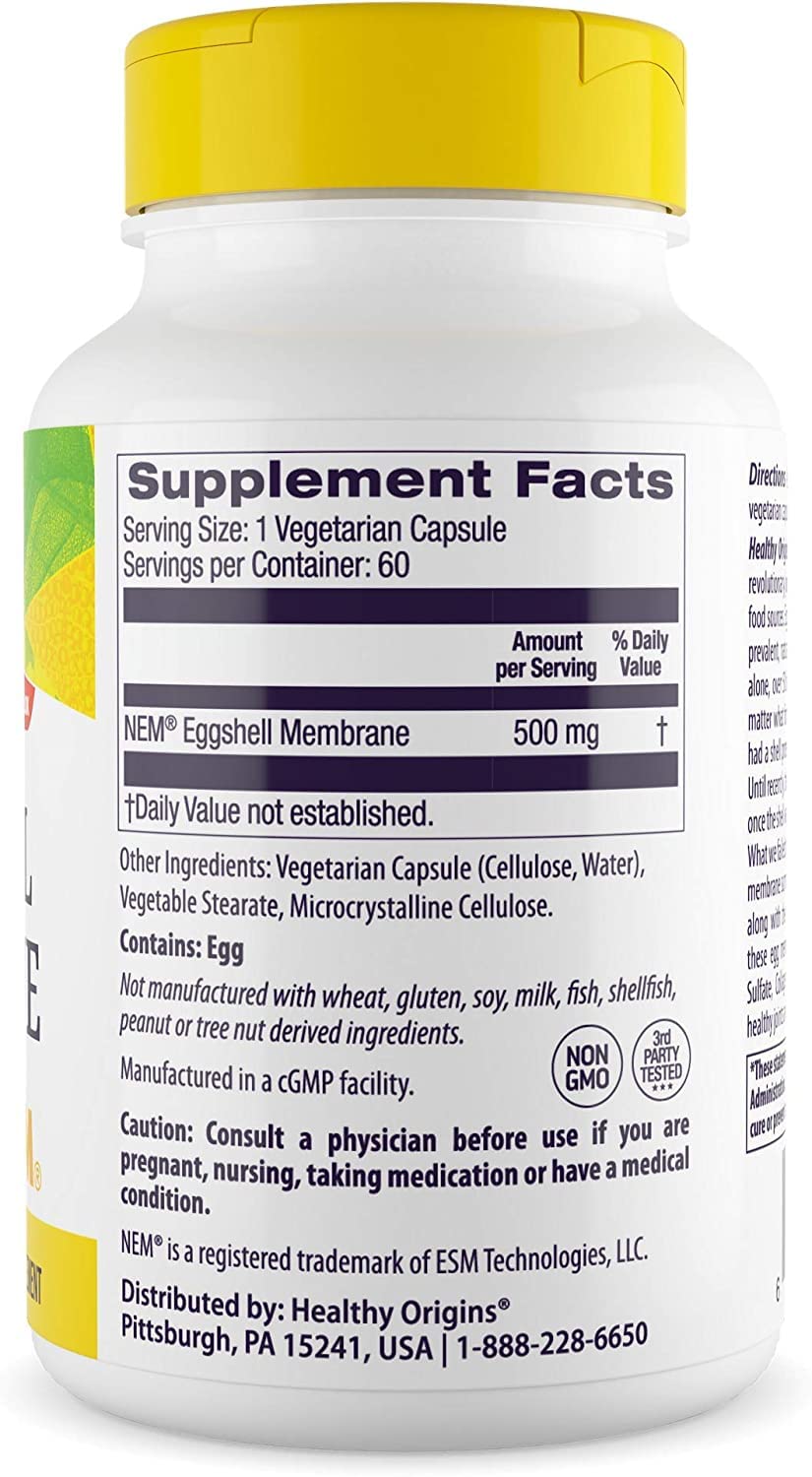 Healthy Origins Eggshell Membrane (NEM), 500 mg - Natural Collagen and Joint Support