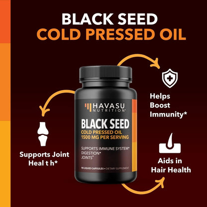 Black Seed Oil Nigella Sativa Cold-Pressed Capsules | 1500mg Black Cumin Seed Oil