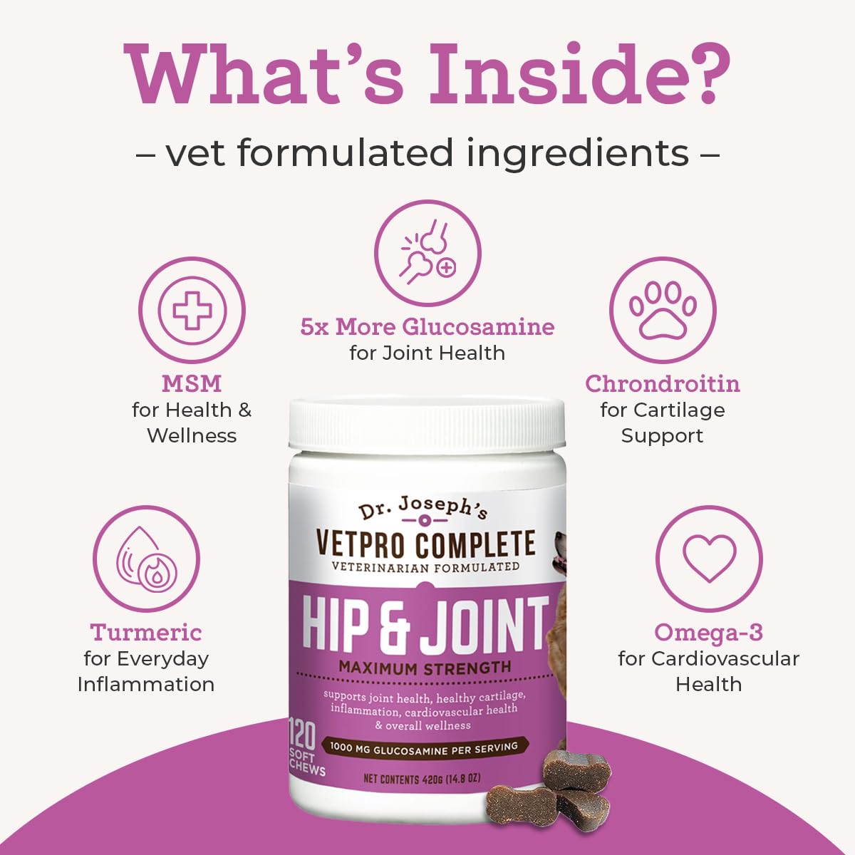 VetPro Dog Hip and Joint Supplement - Pain and Inflammation Relief Chews