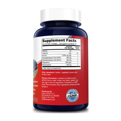 NusaPure Antarctic Krill Oil 2000 mg 120 Softgels, Omega-3 EPA 360mg, DHA 240mg