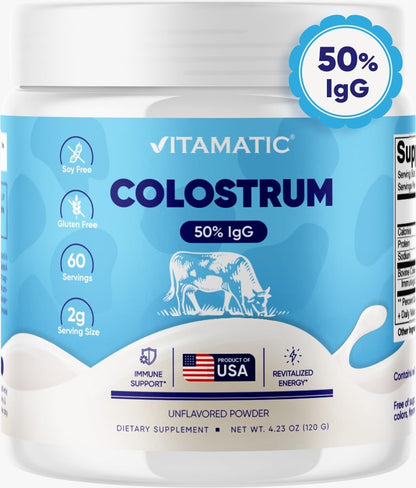 Vitamatic Bovine Colostrum Powder - 50% Highest IgG - Supplement for Gut Health