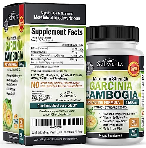 Garcinia Cambogia Weight Loss Pills - 1500mg HCA Pure Extract - Fast Acting Appetite Suppressant