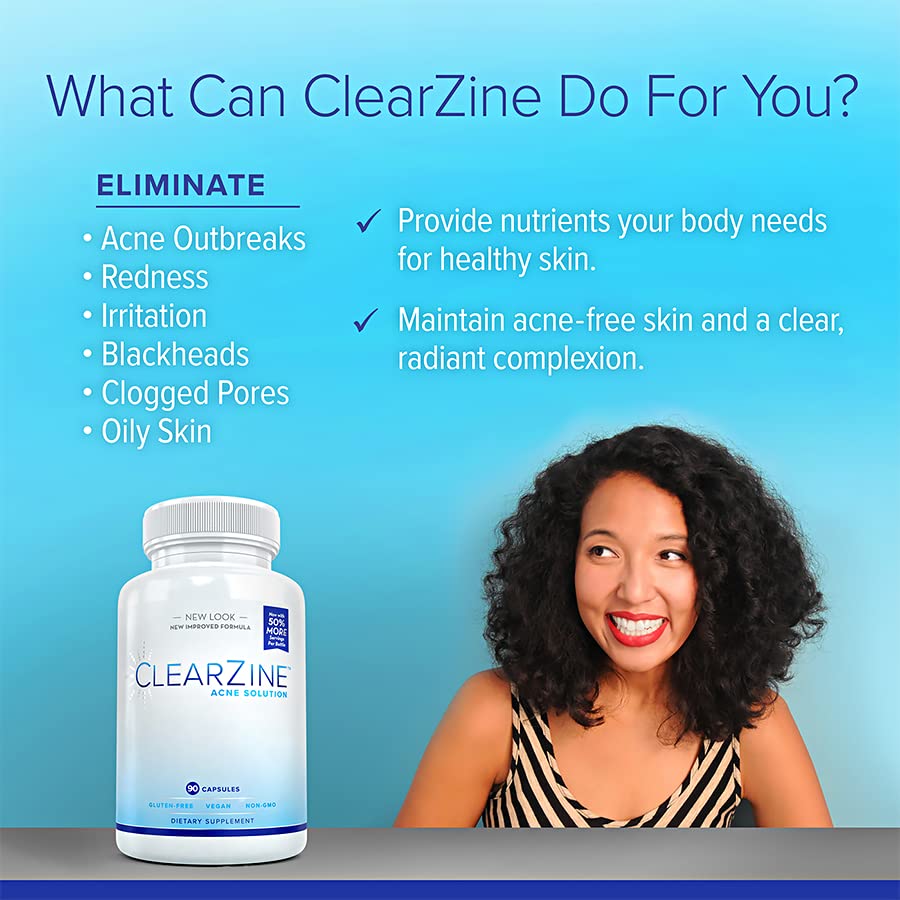 ClearZine Acne Pills for Teens & Adults (3 Bottles) | Clear Skin Supplement, Vitamins