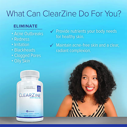 ClearZine Acne Pills for Teens & Adults (3 Bottles) | Clear Skin Supplement, Vitamins