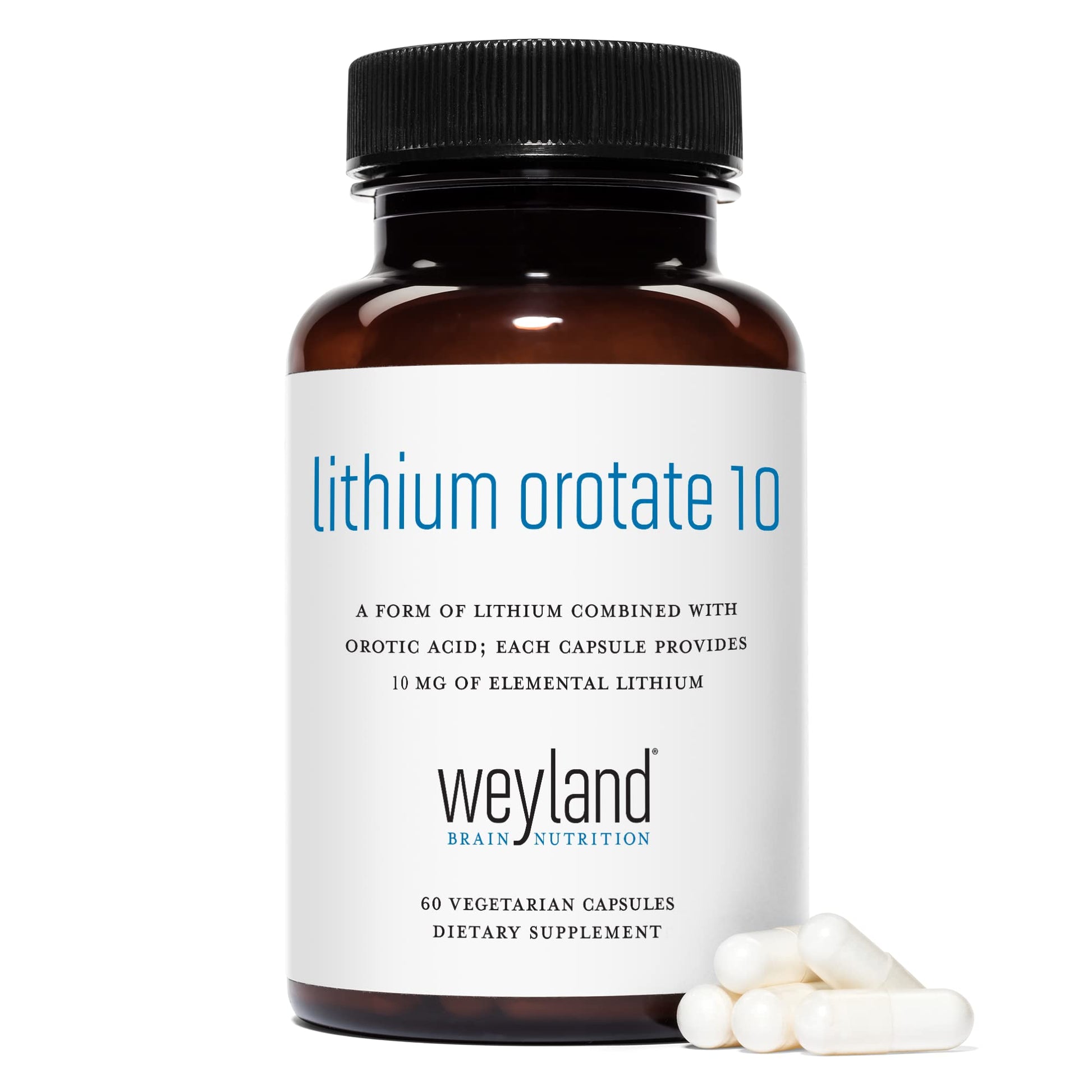 Weyland Brain Nutrition: Lithium Orotate 10mg (1 Bottle), 60 Vegetarian