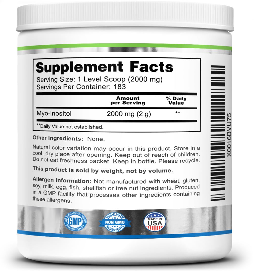 Zazzee Myo-Inositol Powder, 6 Month Supply, 183 Servings, 2000 mg per Serving