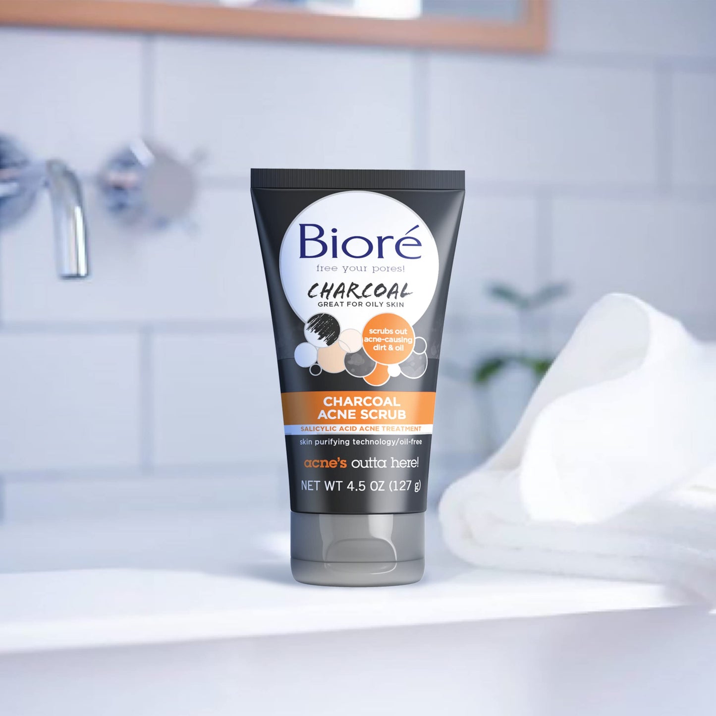 Bioré Charcoal Acne Face Scrub, with 1% Salicylic Acid and Natural Charcoal, Helps Prevent