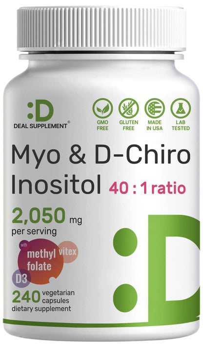 Myo-Inositol & D-Chiro Inositol Supplement (40:1) 2,050mg Per Serving, 240 Veggie Cap