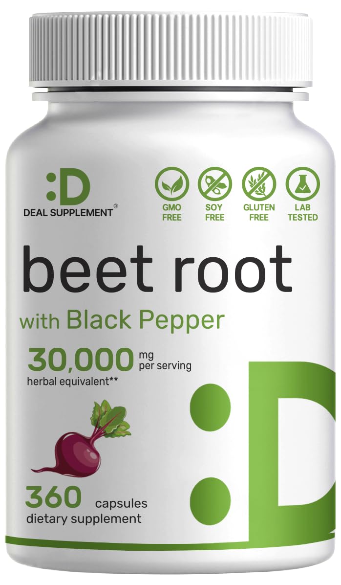 Beet Root Capsules 30000mg Per Serving, 360 Count, with Black Pepper Extract – Enhanced