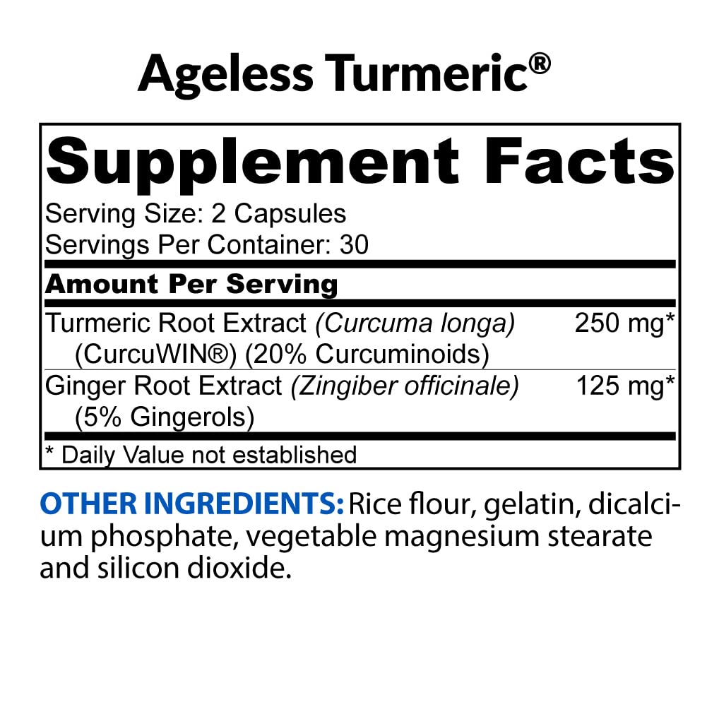 BioTrust Ageless Turmeric Supplement - CurcuWIN Turmeric Curcumin with Ginger Extract