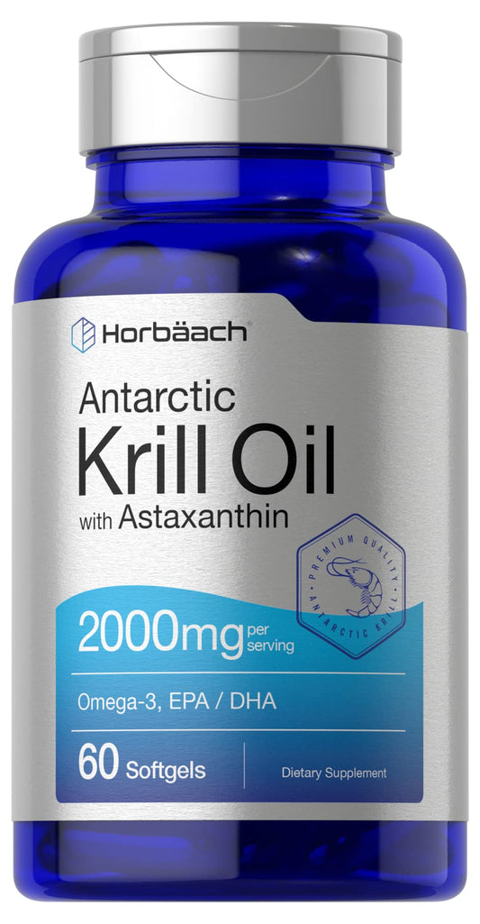 Horbäach Antarctic Krill Oil 2000mg | 60 Softgel Capsules | Omega-3, EPA, DHA Supplemen