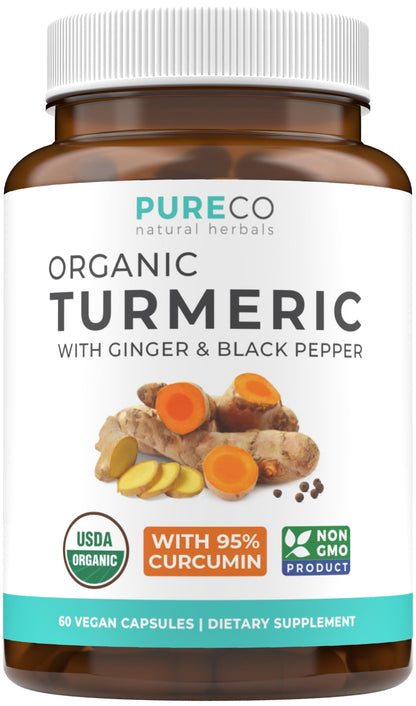 USDA Organic Turmeric Curcumin with Black Pepper and Ginger (2 Month Supply) 