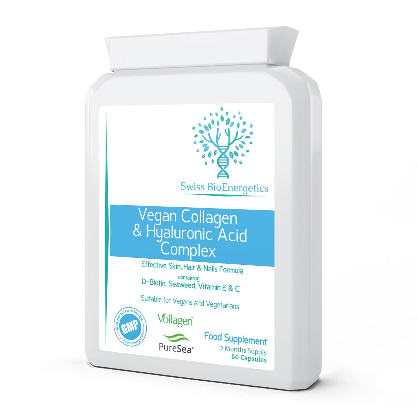 Vegan Collagen & Hyaluronic Acid Complex - 60 Capsules - Effective Skin, Hair & Nails Formula with 500mg