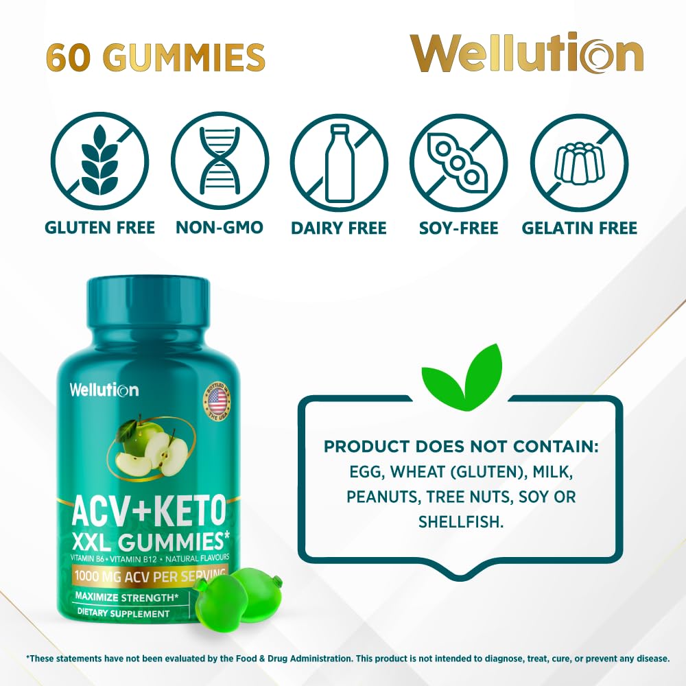 WELLUTION Keto ACV Gummies Apple Cider Vinegar - Sugar Free - Keto ACV Gummies