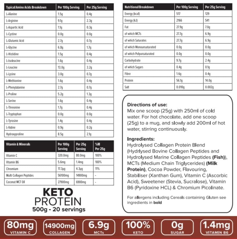 K-GEN™ Keto Collagen Protein Powder Natural Multi Collagen Chocolate Blend, Coconut MCT Vitamin C+B6