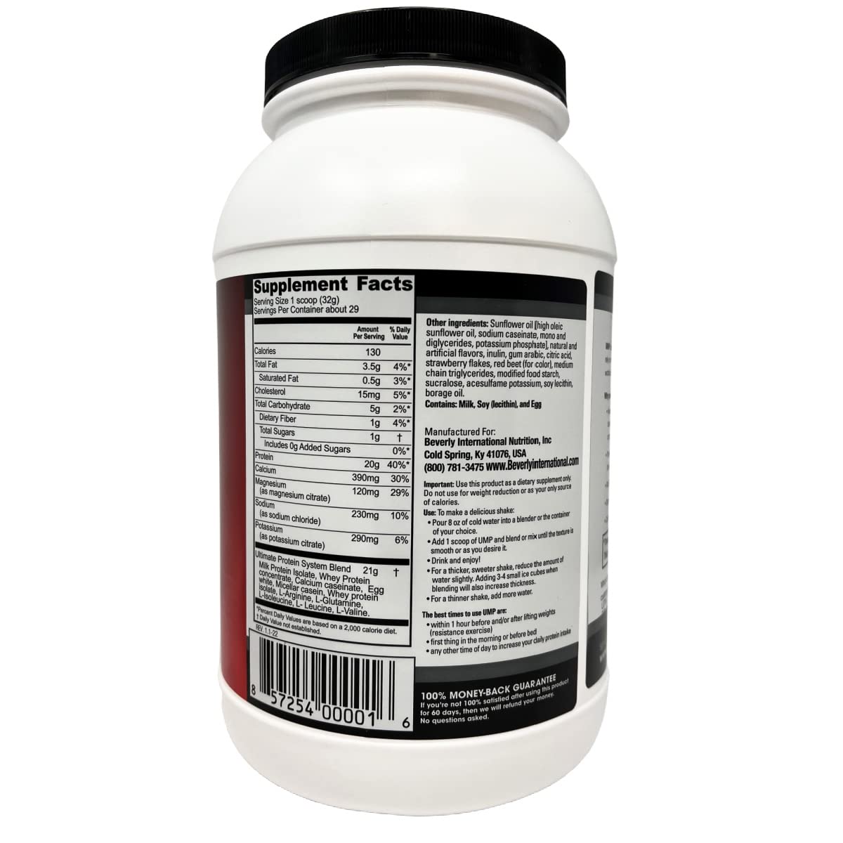 Beverly International UMP Protein Powder, Strawberry. Unique Whey-Casein Ratio