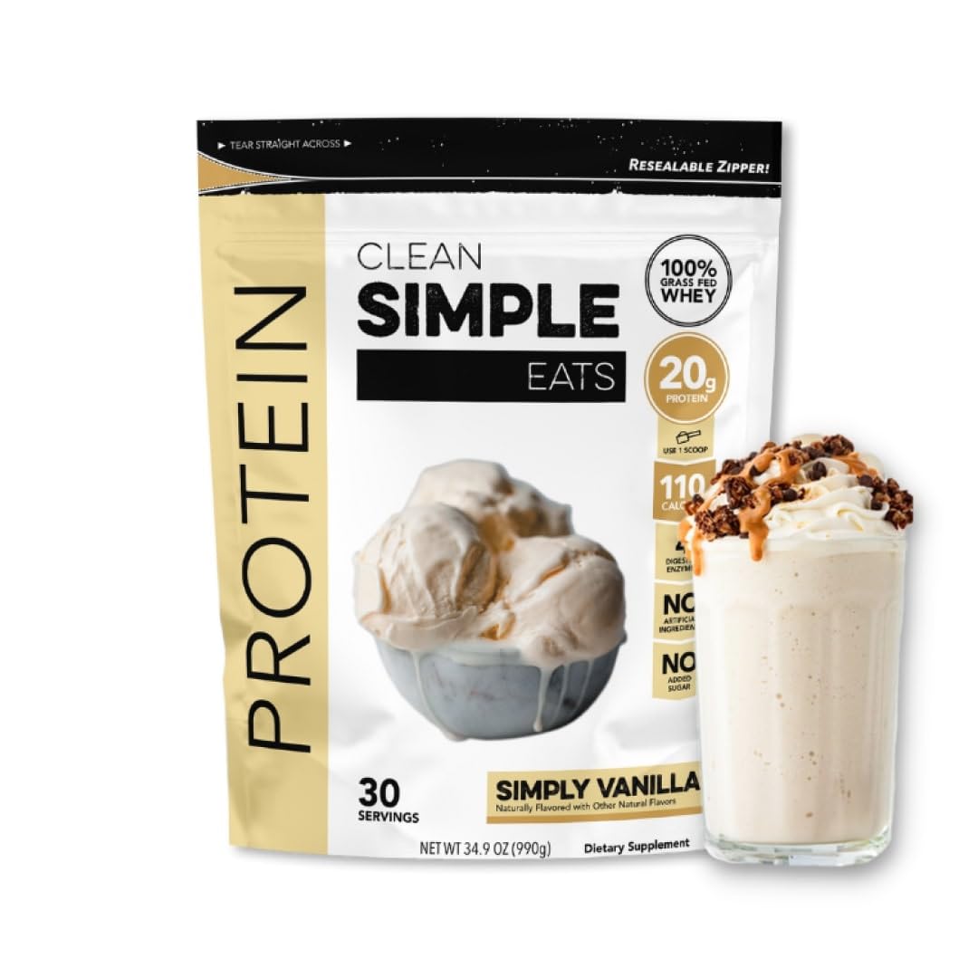 Clean Simple Eats Simply Vanilla Whey Protein Powder, Natural Sweetened and Cold-Proce