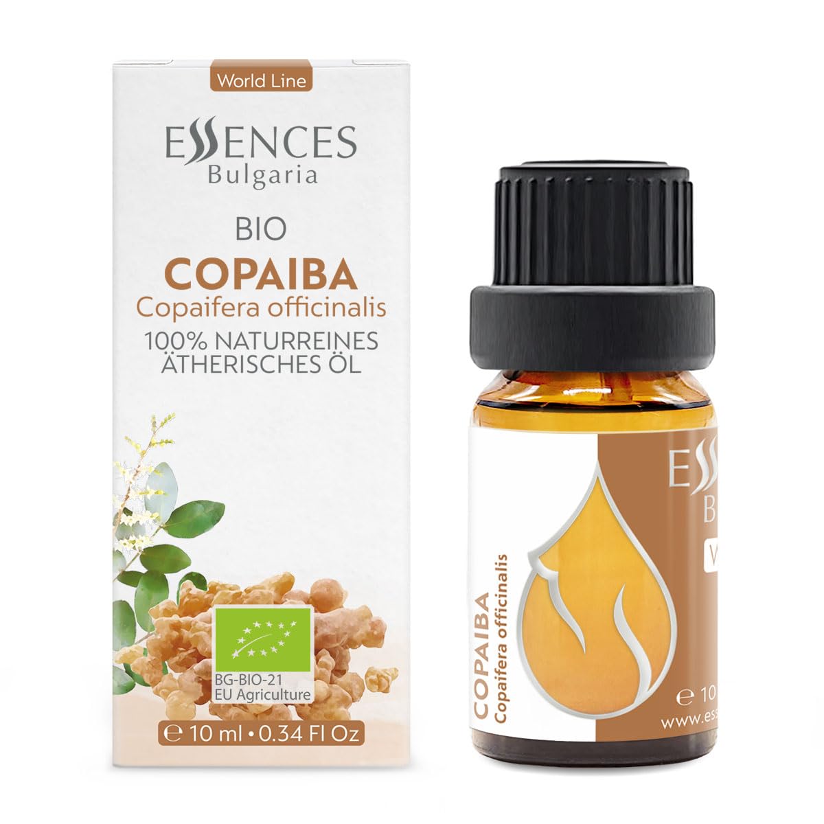 Essences Bulgaria Organic Copaiba Essential Oil 0.34 Fl Oz 10ml Copaifera officinalis - 100% Pure Natural