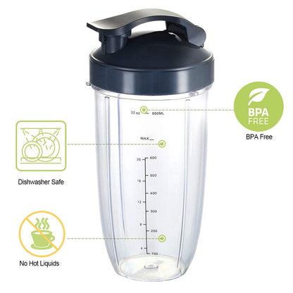 Blender Cups for Nutribullet Blender, 32OZ Cup with Flip Top To Go Lid Compatible