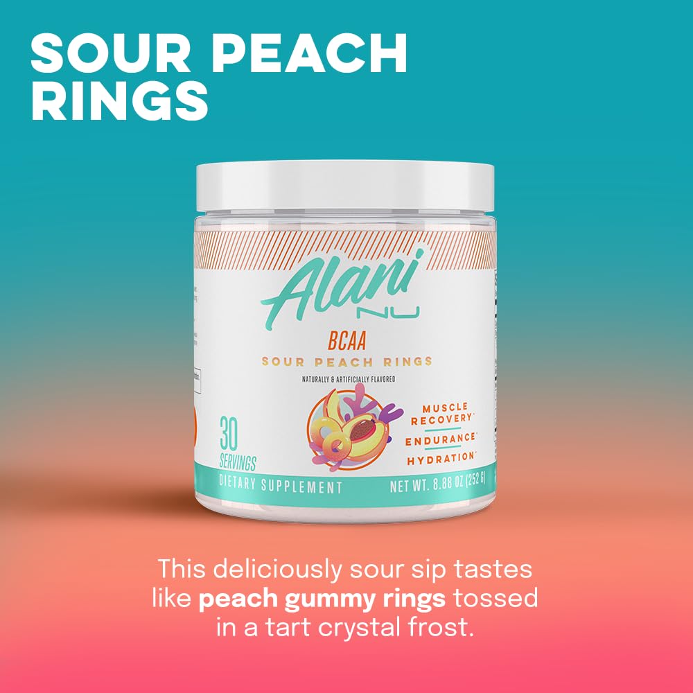 Alani Nu Breezeberry Pre Workout and BCAA Sour Peach Rings Post Workout Powder Bundle | L-Theanine, Beta-Alanine, Citrulline | Branch Chain Essential Amino Acids | 30 Servings per Container