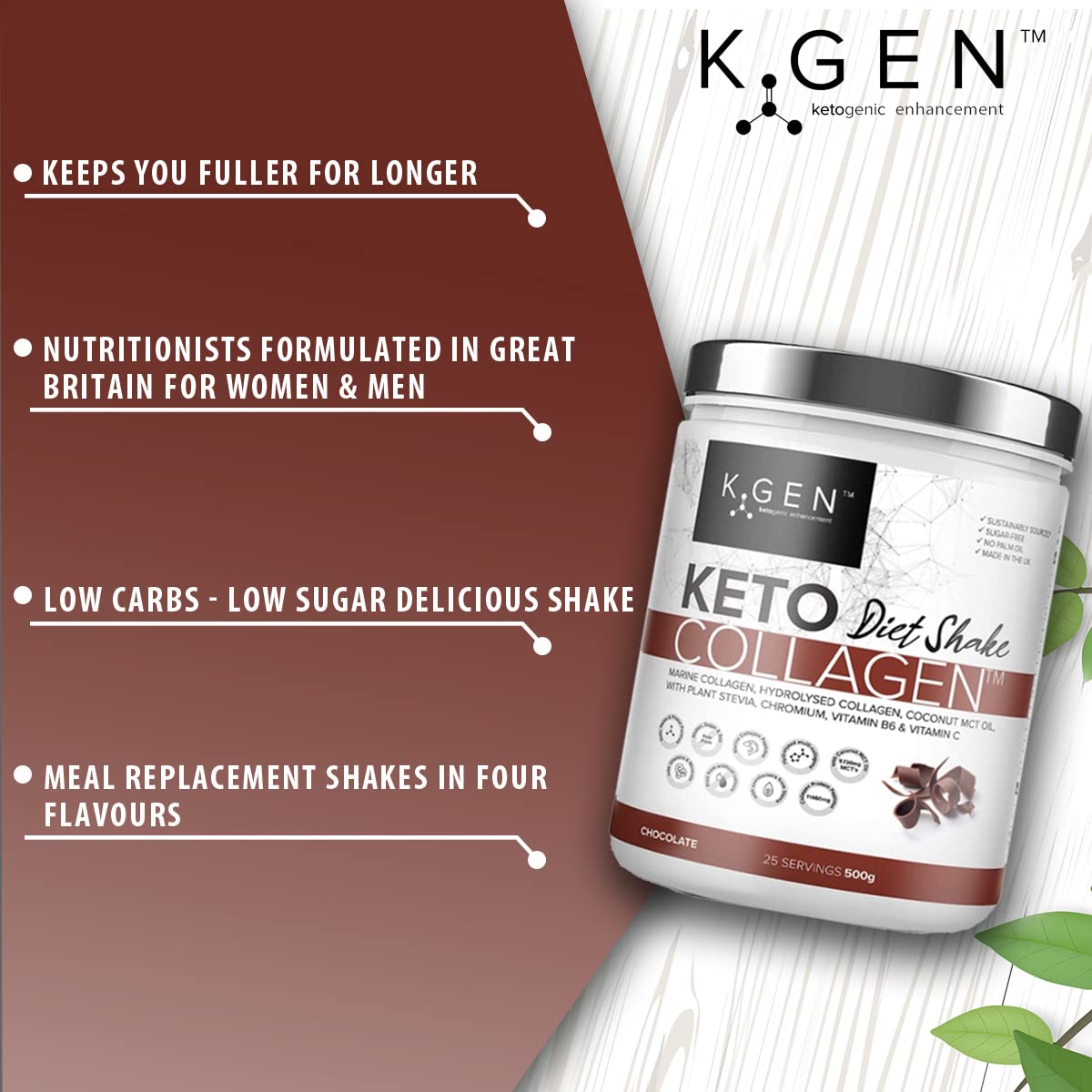 K-GEN Diet Shake Meal Replacement Keto Collagen Powder | Multi Collagen Protein with MCT Oil, Vitamin C