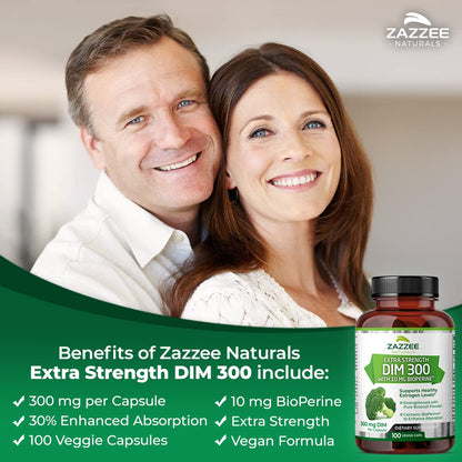 Zazzee Extra Strength DIM 300, 10 mg BioPerine and 300 mg DIM per Capsule, 100 Vegan