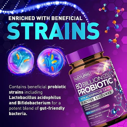 80 Billion CFU Probiotic - Daily Digestive Gut Health Supplement for Men & Women