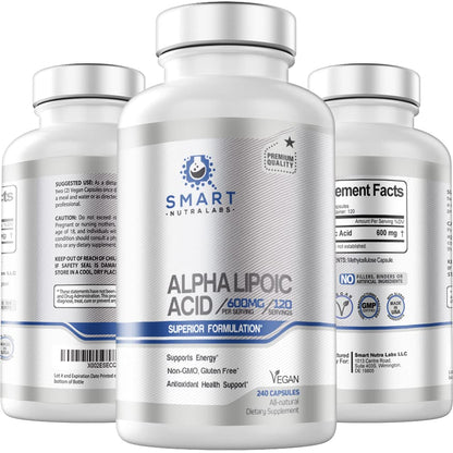 Alpha Lipoic Acid 600mg Per Serving, 240 Vegan Capsules- Gluten Free