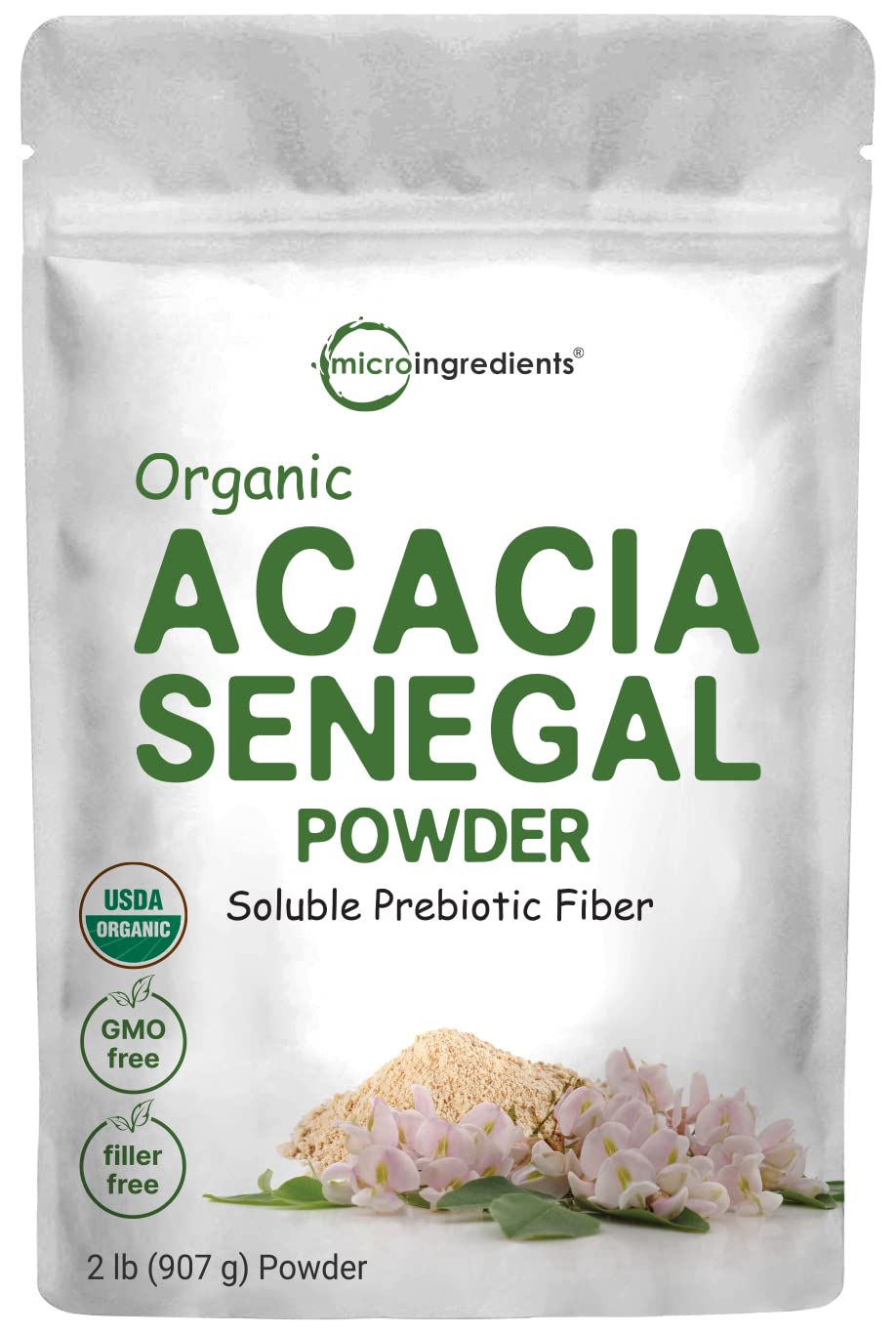 Micro Ingredients Organic Acacia Senegal Powder, 2 Pounds (32 Ounce), Instant Soluble 