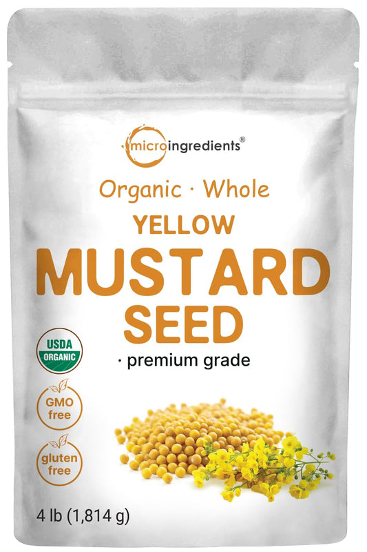 Organic Whole Yellow Mustard Seed, 4lbs (64oz) | Premium Grade Seeds | Mild Spicy