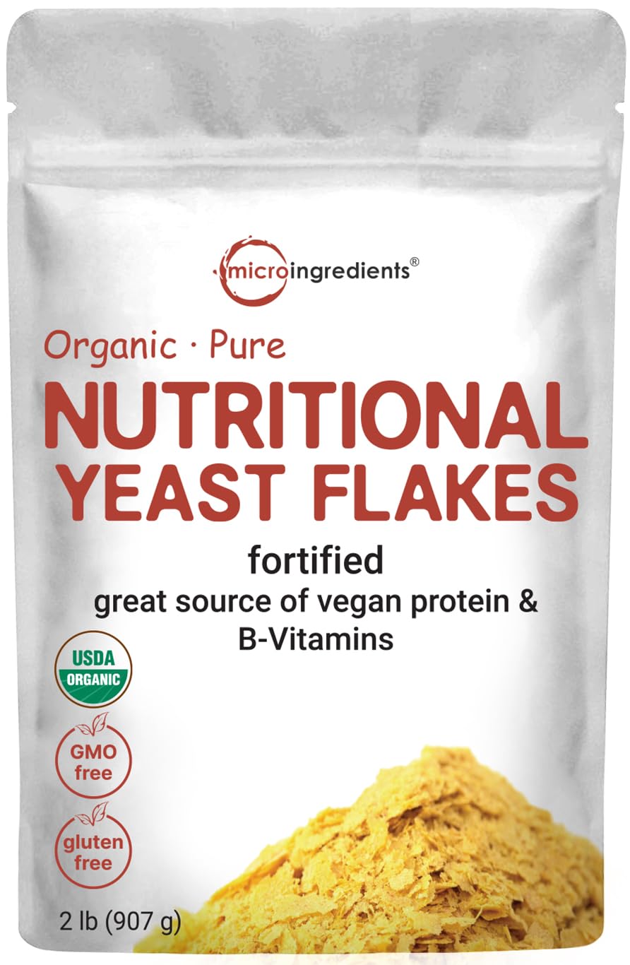 Micro Ingredients Organic Fortified Nutritional Yeast Flakes, 2lb (32oz) | Rich in Vegan