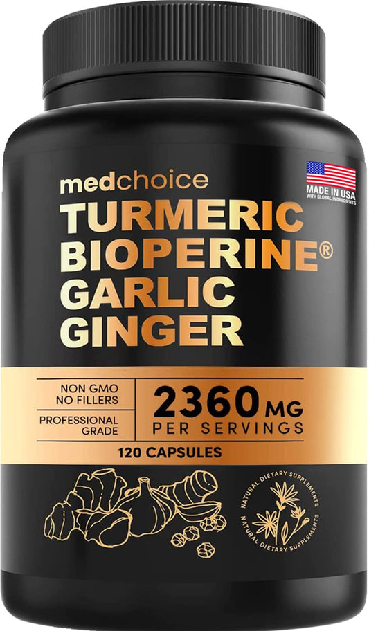 4-in-1 Supplement with Turmeric, Garlic, Ginger Root, and Black Pepper - 120 Capsules 