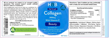 Holland & Barrett Bovine Collagen Tablet 3000mg - Type I Collagen Peptides - Hydrolysed Collagen with Vitamin C - Hair, Skin & Nails