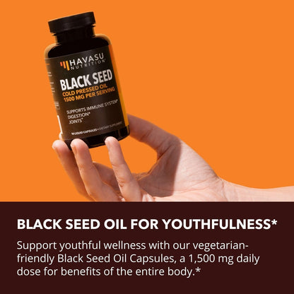 Black Seed Oil Nigella Sativa Cold-Pressed Capsules | 1500mg Black Cumin Seed Oil