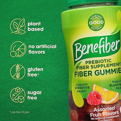 Benefiber Prebiotic Fiber Supplement Gummies for Digestive Health, Assorted Fruit Flavor