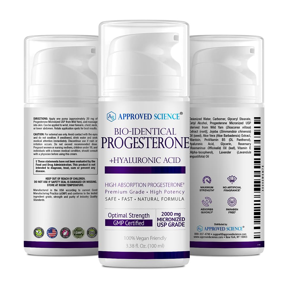 Approved Science Progesterone Cream - Bio-Identical, USP Grade - 20mg Serving - With Hyaluronic Acid