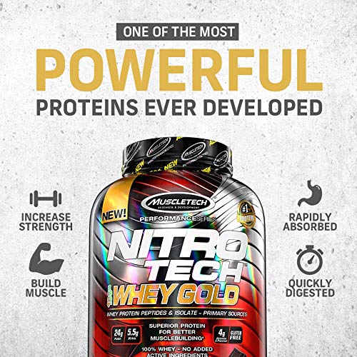 MuscleTech NitroTech 100% Whey Gold Protein Powder, Build Muscle Mass, Whey Isolate Protein Powder