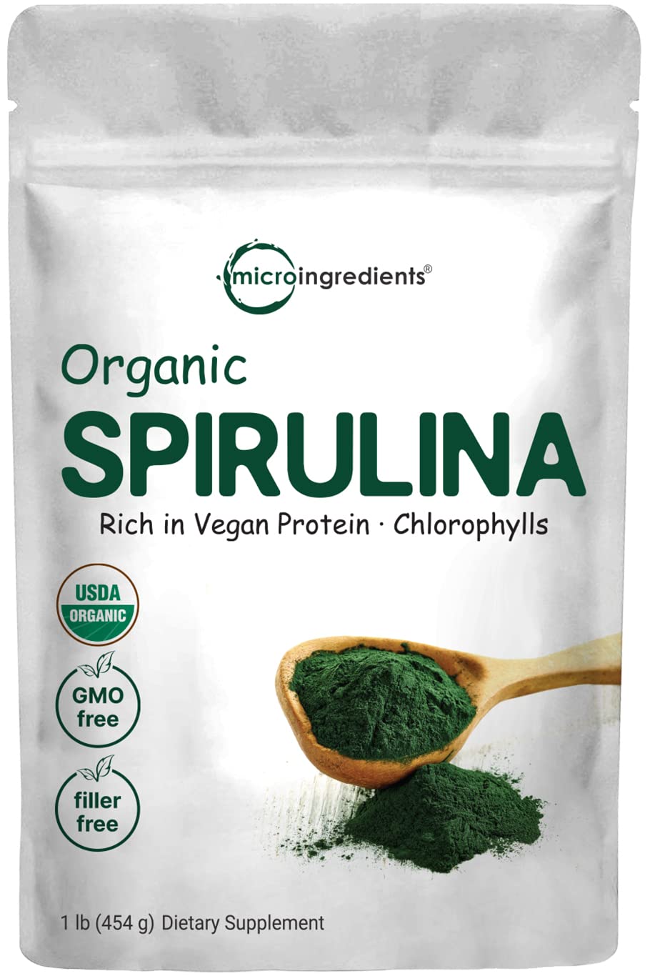 Micro Ingredients Organic Spirulina Powder, 16 Ounce, Raw Spirulina