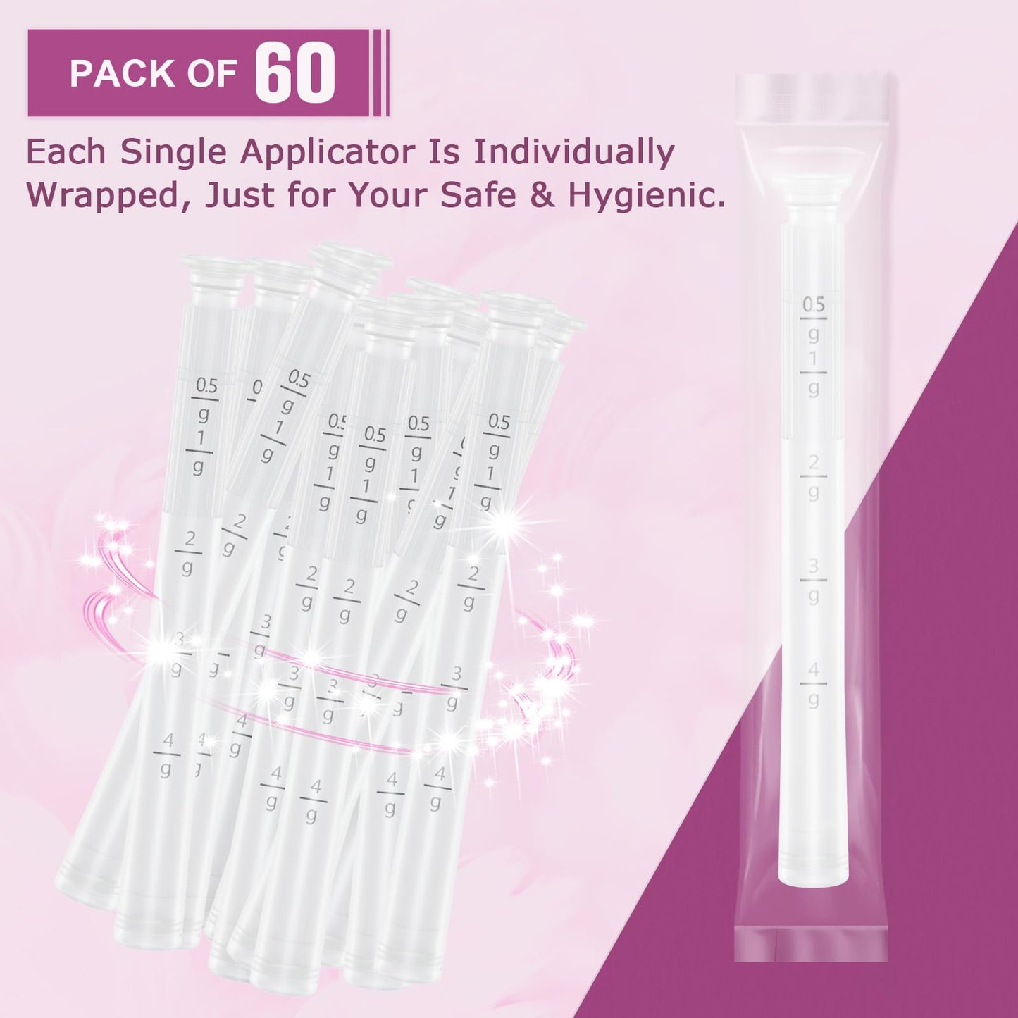 Nieteyrue Plastic Vaginial Cream Applicators (60 Packs) 2024 New Dosage Markings Individually