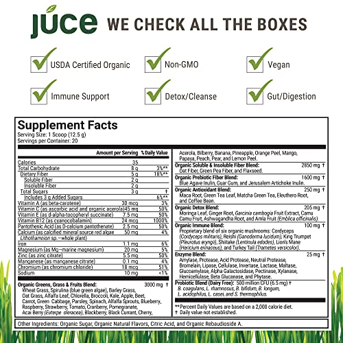 Terra Kai Organics JUCE Green Superfood Powder, Organic Fruits and Veggies Supplement